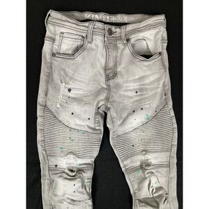 Kindred Men's Paint Splatter Modern Slim Fit Light Wash Grey Jeans - Size 29x30